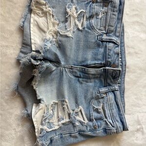 Distressed Light Blue Denim Shorts